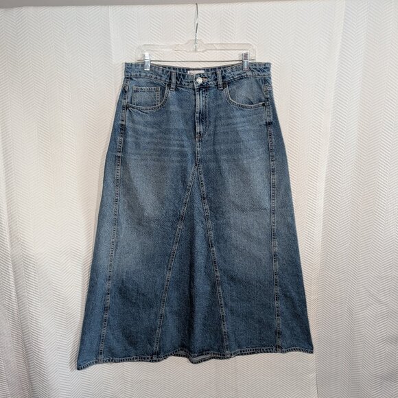 ZARA Blue Denim Maxi Skirt A-Line Size XL - Picture 1 of 7